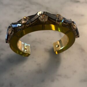 J.Crew Green & Gold acrylic/lucite cuff bracelet with gem stone accents.